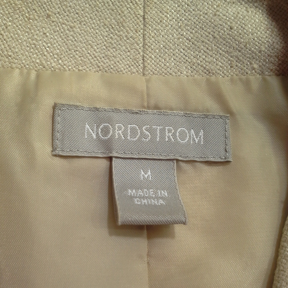 Nordstrom jacket blazer Sz M Silk Beige Off-white Lined 3-button - Picture 3 of 7
